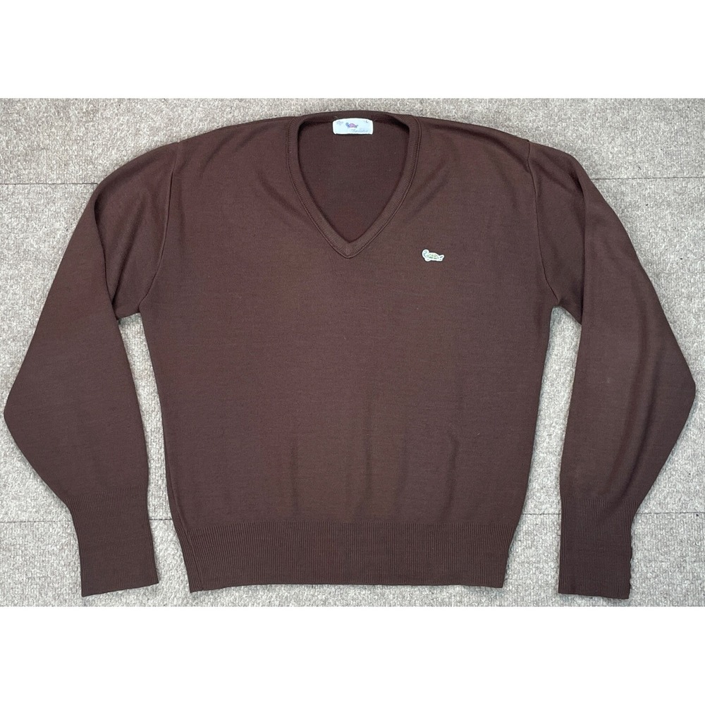 The Sweater Turtle Logo‎ Vintage Men's Brown V-neck Long Sleeve Sweater Size L